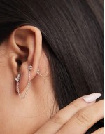 gemset V earrings with chain and gem in sterling silver