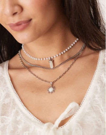 multilayer boho pendant necklace in silver