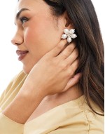 pearl flower statement stud earrings in white