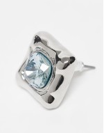 unisex square set studs with blue stone in silver