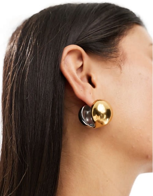 stainless steel chunky 3D dome earrings in gold