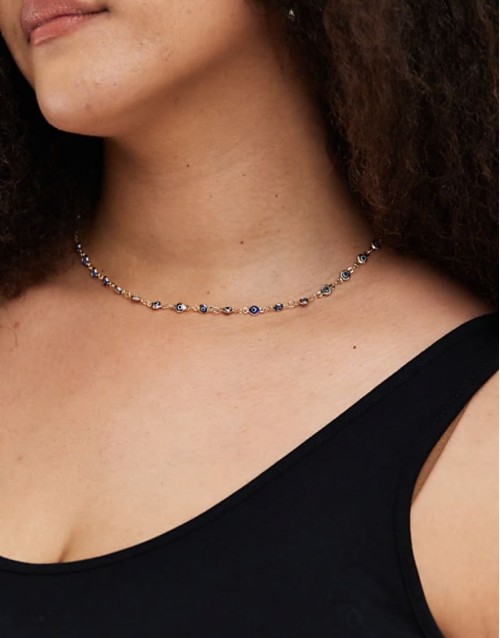 Curve short necklace with eye chain in gold tone