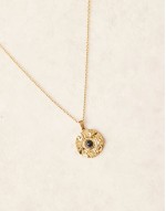 Lost Souls stainless steel 18ct gold plated molten coin pendant necklace with black stone