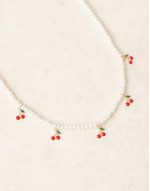 pearl necklace with cherry charms in white