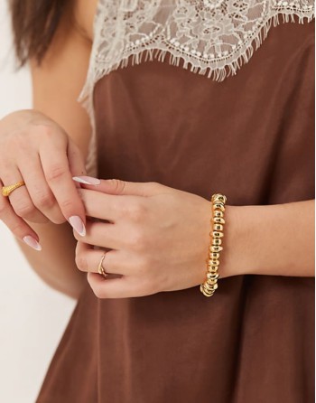 polished metal nugget stretch bracelet in 18k gold plated