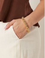 polished metal nugget stretch bracelet in 18k gold plated