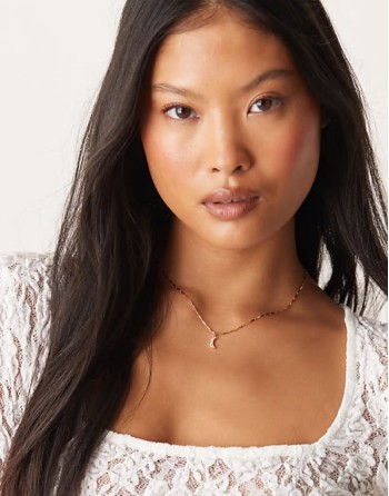 crystal baguette moon charm necklace in 18k gold plated