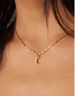 crystal baguette moon charm necklace in 18k gold plated
