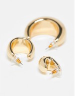 pack of 3 hoop earrings with wide sleek design in gold tone