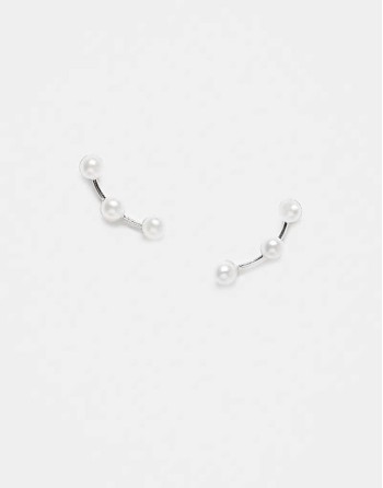 pearl crawler stud earrings in sterling silver