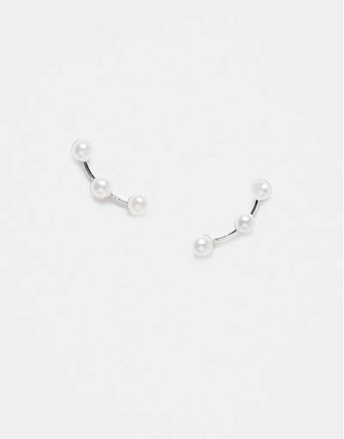 pearl crawler stud earrings in sterling silver