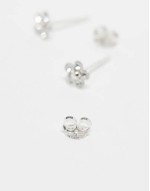 blue gemset flower stud earrings in sterling silver