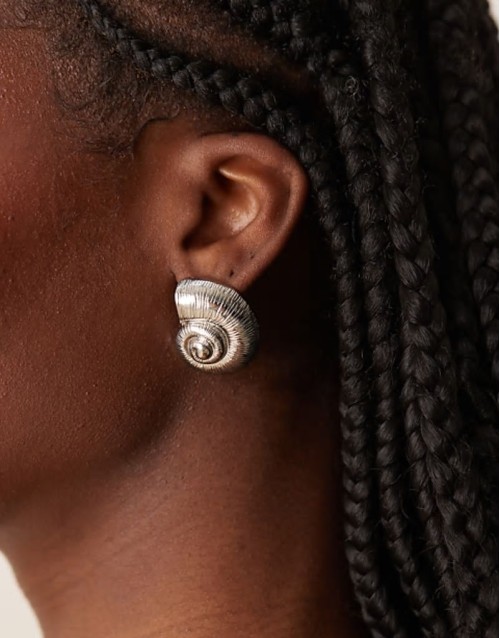 stud earrings with shell detail in silver tone