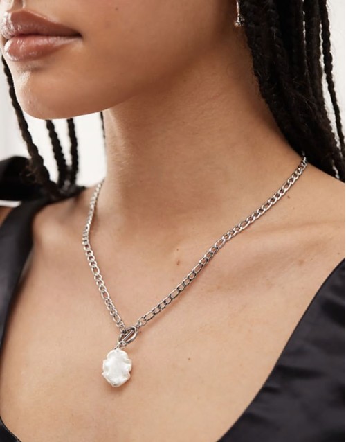 jade pearl pendant t-bar necklace in silver
