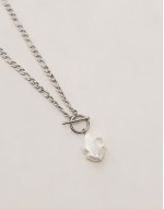 jade pearl pendant t-bar necklace in silver