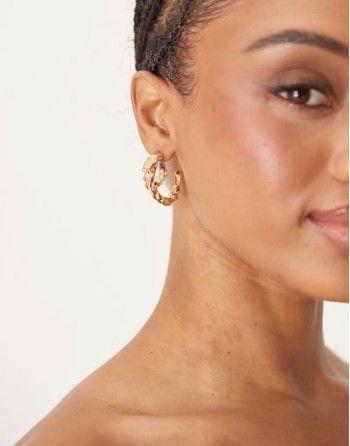 double hoop earrings with  molten design in gold tone