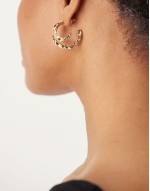 double hoop earrings with  molten design in gold tone