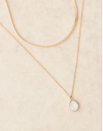 multirow necklace with semi precious stone in gold tone