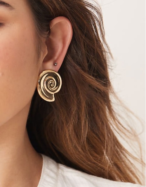 spiral shell stud earrings in gold