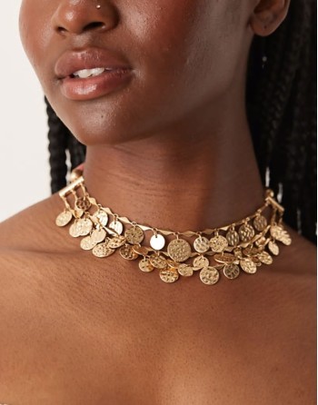 multirow coin pendant necklace with ribbon detail in pink multirow coin pendant necklace with ribbon detail in pink