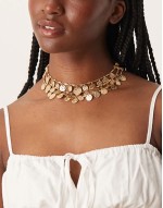 multirow coin pendant necklace with ribbon detail in pink