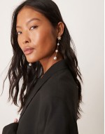 flower stud earrings with long pearl drop in gold