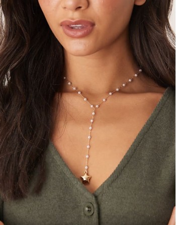 pearl lariat necklace with star pendant in gold pearl lariat necklace with star pendant in gold