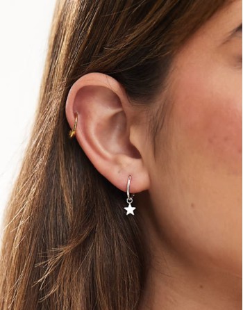 hoop earrings with star charm in sterling silver