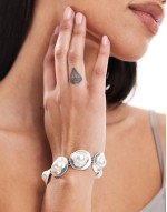 chain bracelet with faux pearl coin detail in brushed silver tone