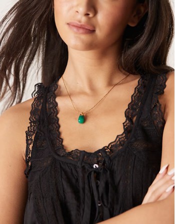 14k gold plated adjustable necklace with green aventurine semi precious pendant