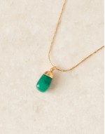 14k gold plated adjustable necklace with green aventurine semi precious pendant