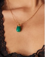 14k gold plated adjustable necklace with green aventurine semi precious pendant