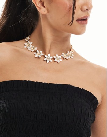 statement floral pearl necklace in white statement floral pearl necklace in white